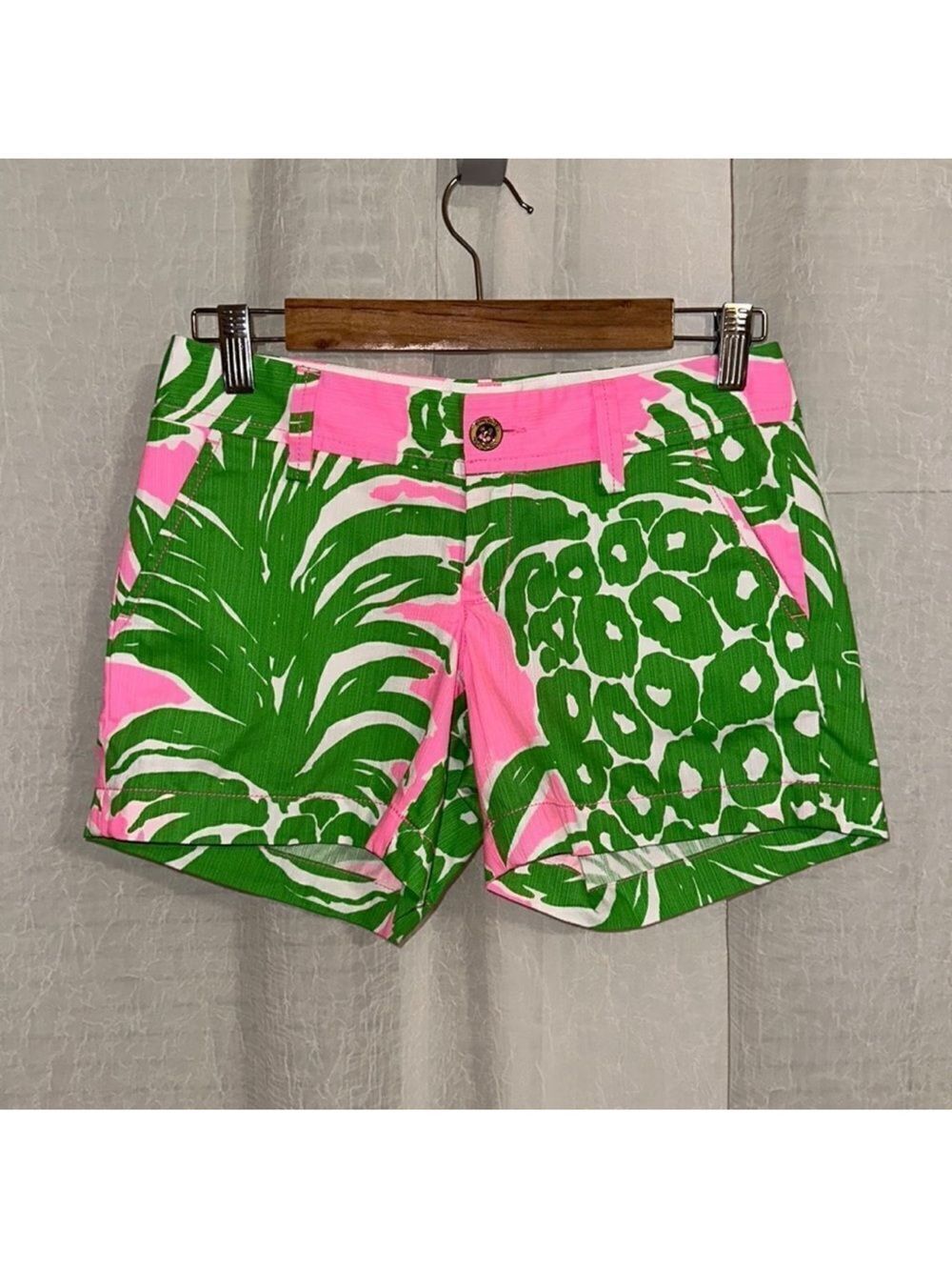 Lilly Pulitzer 00 5” The Callahan 💯 Cotton 4 Pocket White Green Pink Shorts